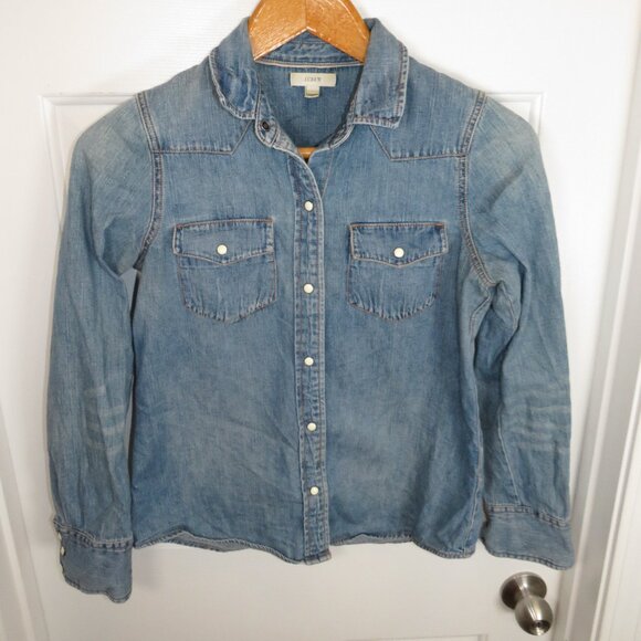 J Crew Women’s Pearl Snap Western Denim Long Sleeve Shirt Size 4 - Picture 3 of 5